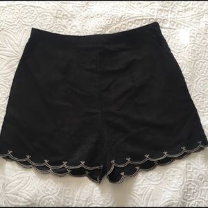 Black Shorts with Scallop Hem - Faux Suede